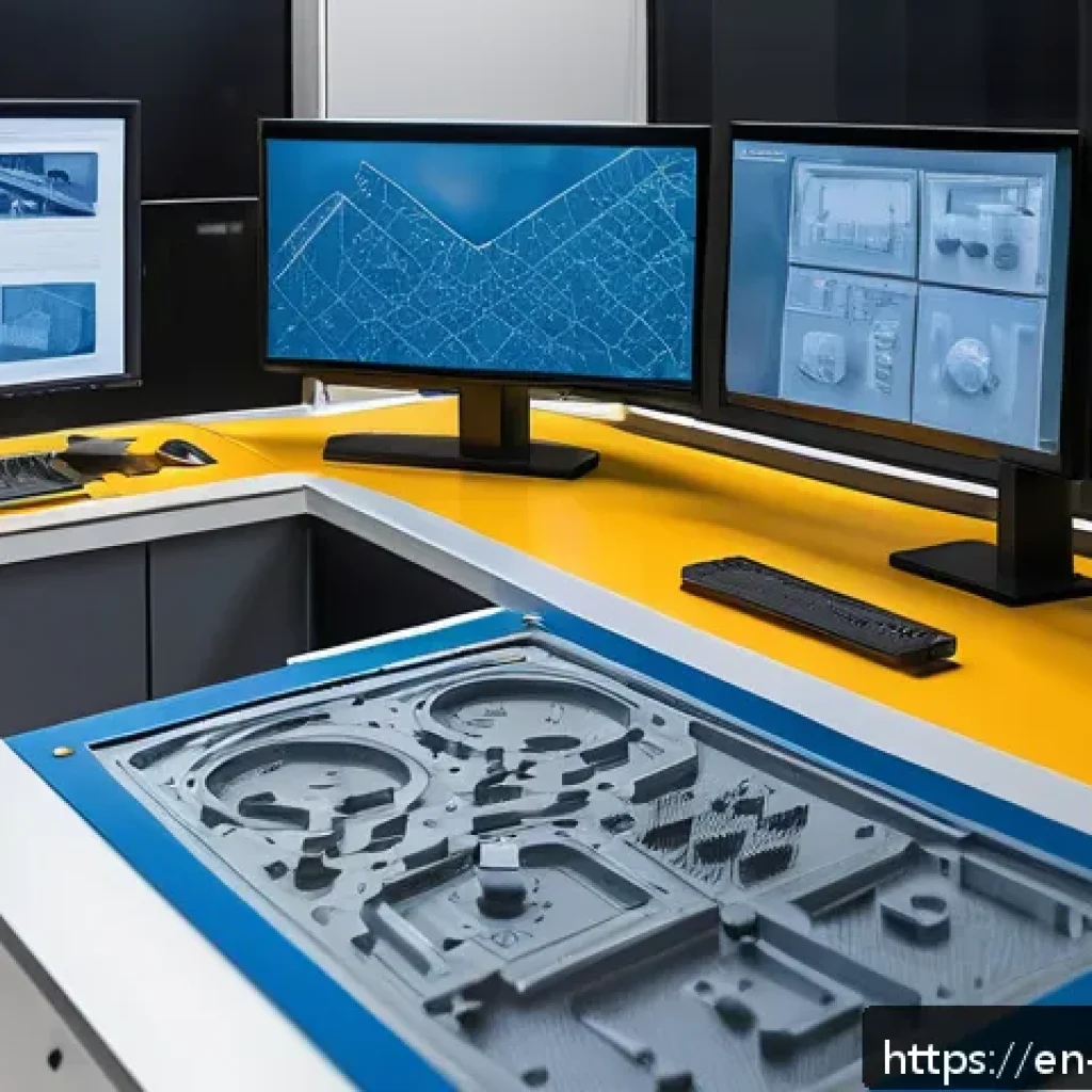 금형설계기능사와 CNC 가공의 관계 - A high-tech manufacturing workshop showcasing a skilled mold design specialist at work, focused on a...